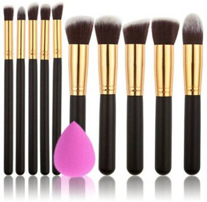 JAF 10 PCs Makeup Brush Sets +Non-latex Puff