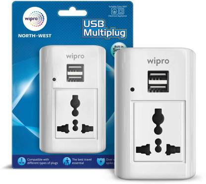 Wipro NWM0300_1 USB Multi Plug with 1 Universal Socket and 2 USB Ports Three Pin Plug