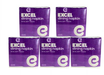 Excel Dining Napkin Tissue 40*40CM 50 Pulls(Pack Of 5) White Paper Napkins