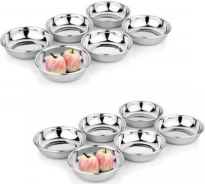 Vedant VEDANTSTEEL Stainless Steel Set of 12 Halwa/Dessert Plate Set Quarter Plate (12 Quarter Plate) Half Plate