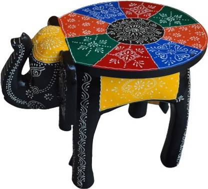monika art Hand-Crafted Wooden Elephant Stool, Emboss Painted (Multicolored) Stool