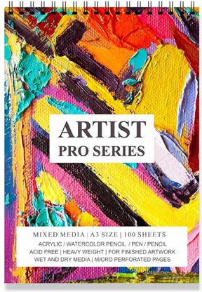 Printelligent Artists Sketch Book Drawing Book (100 Pages) Perforated 160 GSM Craft Book (A3 Size) Sketch Pad