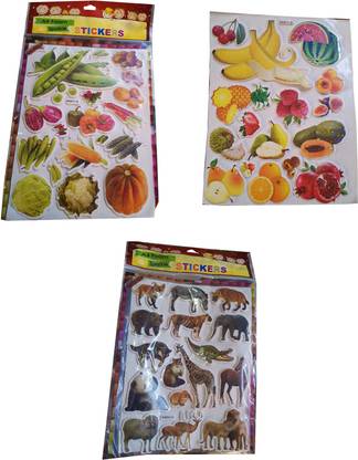 AutoVHPR 2.54 cm Large Size Foam Based Educational Stickers Vegetables Animals Fruits Self Adhesive Sticker