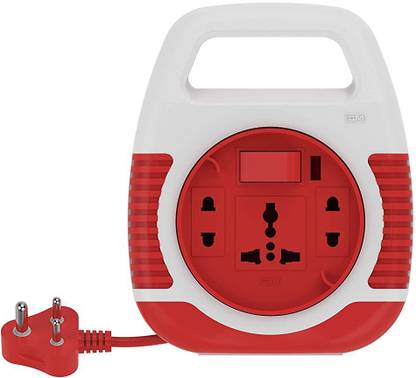 GM 3045 Square 3 Pin Flex Box 4 Mtr. with Handle, Indicator & international socket. 3 Socket Extension Boards