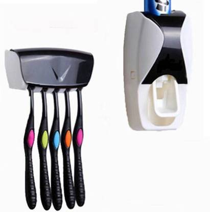 वस्तरपारा Hands Free Toothpaste Dispenser Automatic Squeezer And Holder Set Plastic Toothbrush Holder Plastic प्लास्टिक टूथब्रश होल्डर