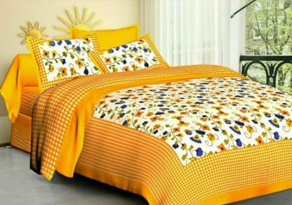 shree sd creation 144 TC Cotton Double Jaipuri Prints Flat Bedsheet