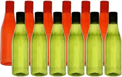 KUBER INDUSTRIES Plastic 12 Pieces Coral Fridge Water Bottle Set with Lid (1000ml, Red & Green)- 1000 ml Bottle