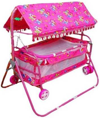 DRR TELESERVICES Newborn Babies Cradle, Swing, Jhula, Palna, Bedding,Crib,Bassinet with Mosquito Net Cot