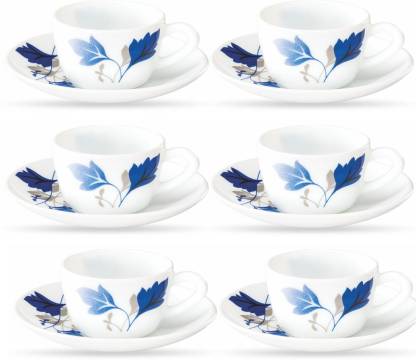 Larah by Borosil Pack of 12 Opalware Present AGERIA 6 pcs cup saucer Set {Cup 140ml (6 pcs) || Saucer 135mm (6 pcs)}
