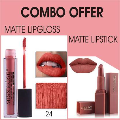 MISS ROSE Lip Gloss Lipstick Combo Offer (Shade-24)