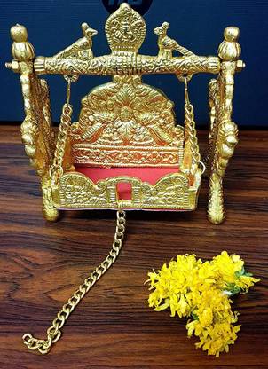 Rudram Metal NAND Laddu Gopal Swing Palana Krishna Jhula, Big Size Size, Golden Decorative Showpiece  -  12 cm