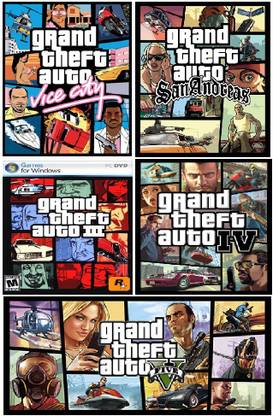 GTA Five in one Games Pack (Games Included GTA Vice City, Sanandreas , GTA 3,4 & 5 ) No digital code, no need to download online/ Install and play (GTA Five Games in one pack)