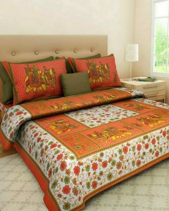 tripati sanganeri prints 228 TC Cotton Double Jaipuri Prints Flat Bedsheet