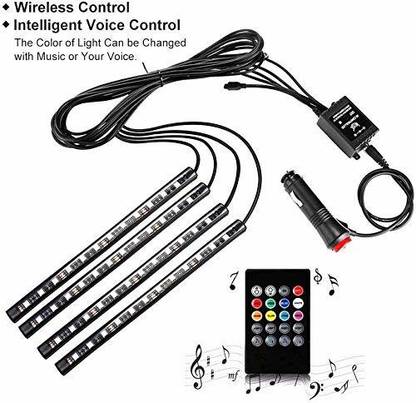 Trac R000246 4X 12 LED RGB Car Interior Decorative Light Floor Atmosphere Strip Light Car Under Dash Interior LED Lighting Kit with Sounds Activated Wireless IR Remote Control Car Fancy Lights