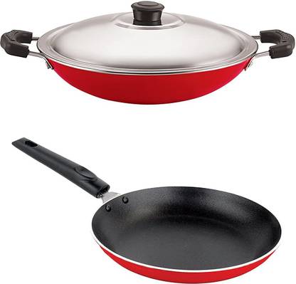 NIRLON Non-Stick Coated 2 Piece Aluminium Gas Compatible Kitchenware Essential Set with Bakelite Handle, 2.6mm_TP_AC Non-Stick Coated Cookware Set