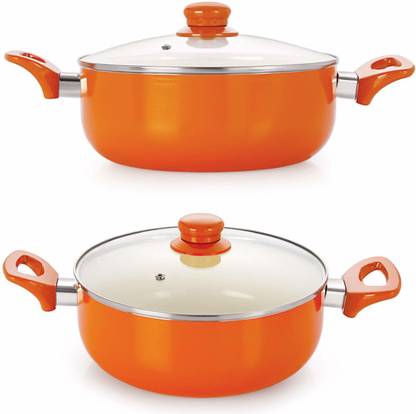 NIRLON Induction Base Aluminium Cookware Set, 2-Pieces, Orange Pack of 2 Cook and Serve Casserole Set