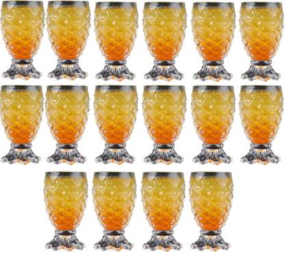 UNIQUEWARE (Pack of 16) Juice Glasses Set of 6, Whiskey, juice Glasses Set of 16 - Two Variants (Pineapple Shape Set of 16 Glasses) Glass Set Water/Juice Glass