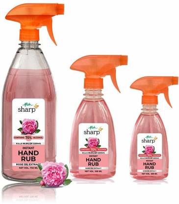 Floh Hand Rub Sanitizer With Rose Oil Extract. 750 ML+500ML+300 ML, with 70% Alcohol Hand Rub Bottle