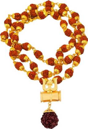 Pratima Pratima Jewelrey Lord Shiv Damru Locket With Puchmukhi Rudraksha Mala Gold-plated Plated Wood Chain Gold-plated Brass, Wood Locket