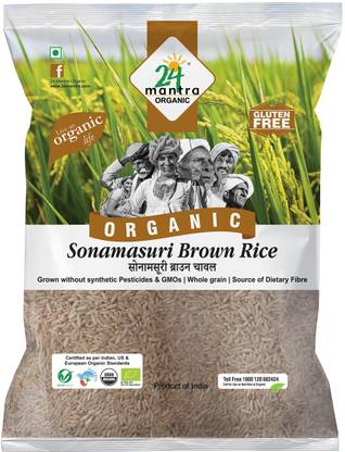 24 mantra ORGANIC Unpolished Chawal Brown Sona Masoori Rice