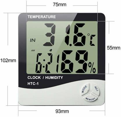 थर्मोमेट HTC-1 plastic Temperature Humidity Time Display Meter with Alarm Clock HTC-1 थर्मामीटर