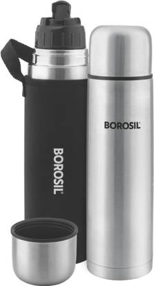 BOROSIL by Borosil Thermo Vacuum Insulated Bottle with Bag, 24 hrs Hot and Cold,Black 750 ml Steel Flask