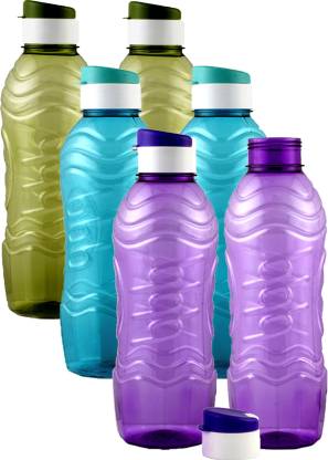 KUBER INDUSTRIES Plastic 6 Pieces Fridge Water Bottle Set with Flip Cap (Green & Sky Blue & Purple) 1000 ml Bottle