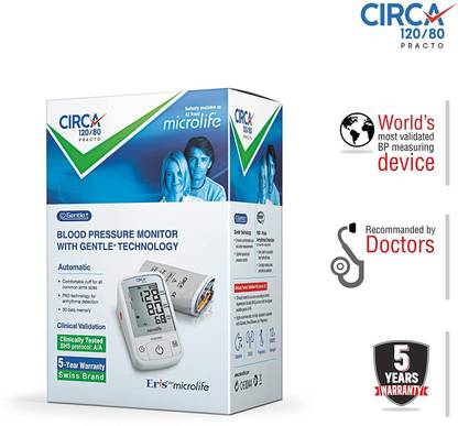 एरिस 120/80 PRACTO CIRCA 120/80 PRACTO BLOOD PRESSURE MONITOR WITH GENTLE +TECHNOLOGY BP मॉनिटर