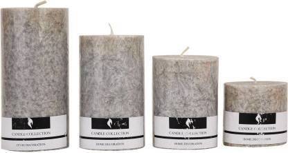 Smart Buyer SMOKELESS GREY PILLAR CANDLES (PACK OF 4) Candle