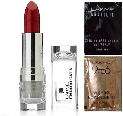 Lakmé Enrich Satin Lip Color (Shade-R357) with 2 Pcs Face Care Trial Pack Sachets