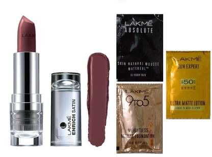 Lakmé Enrich Satin Lip Color (Shade-P140) with 3 Pcs Face Care Trial Pack Sachets