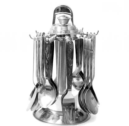 Ajuss Cutlery Set With Stand, Spoon Set Stainless Steel 24 Pcs, Silver Stainless Steel Cutlery Set