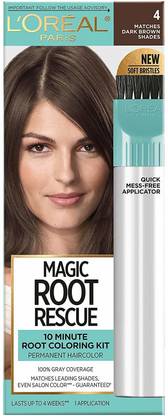 L'Oréal Paris Magic Root Rescue 10 Minute Root Hair Coloring Kit, Permanent Hair Color with Quick Precision Applicator, 100% Gray Coverage, 4 Dark Brown, 1 kit (Packaging May Vary) , Dark Brown