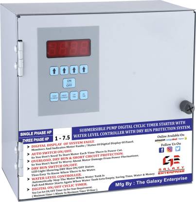 The Galaxy Enterprise 3 Phase Fully Automatic Submersible Pump Cyclic Timer Starter + Water Level Controller + Dry Run Protection + Under Voltage & Over Voltage Protection + Under Current & Over Current Protection + Single Phase Protection + Auto Switch System. ( Load Capacity 1 HP To 7.5 HP ). Water Leak Detector