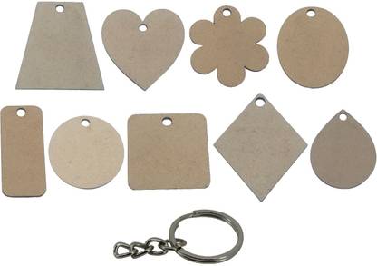 AUMNI CRAFTS MDF Keychain Bases With Key Rings (10 Pieces) Mixed Shapes 30 mm to 45 mm Length Range For DIY Painting Crafts