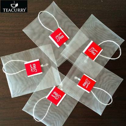TEACURRY Empty Pyramid Food Grade Nylon Tea Bags with Strings, Without Tags - 60x65mm Collapsible Strainer