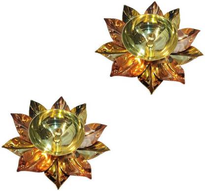 Reshaz world Brass (Pack of 2) Table Diya Set