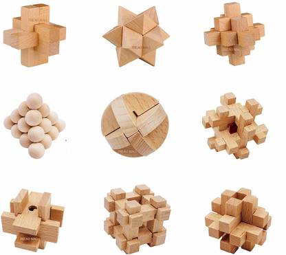 tread mall Lock 9 in 1 Set for Adults and Children Intelligence Luban Lock IQ Collection Buster Perplexing 3D Wooden Puzzles