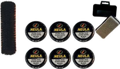 Neula 6 Black Polish with 1 Brush and 1 Shiner Synthetic Leather, Patent Leather, Leather Shoe Wax Polish