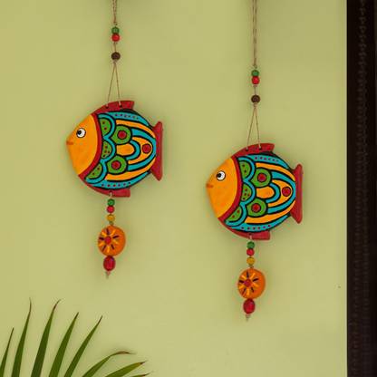 ExclusiveLane 'The Fish Duo' Handmade & Hand-painted Decorative Wall Hanging In Terracotta (Set of 2) Pack of 2