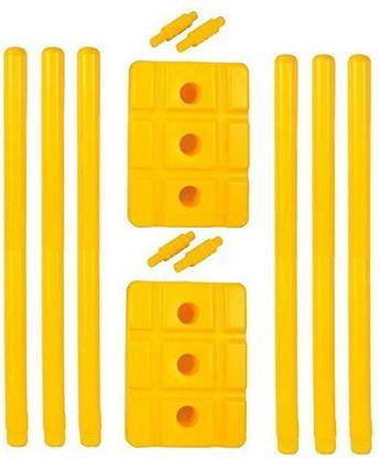 SanR Hard Plastic cricket wicket set 6 Wickets + 4 Bails + 2 Base Stumps Set Size large