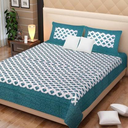 Cotton Bed Sheet Hub 144 TC Cotton Double Jaipuri Prints Flat Bedsheet
