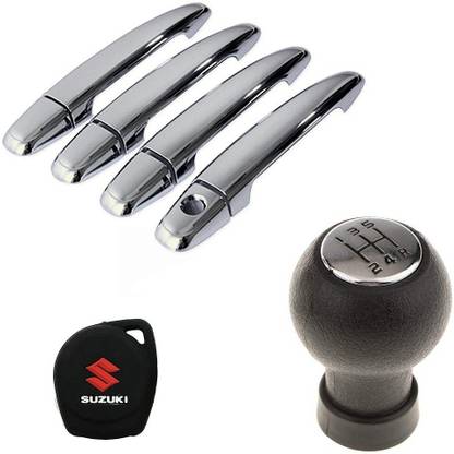 Uniqon 1 X Rubber Gear Knob, 1 X (Set of 4pc) Stylish Car Catch Cover, 1 X Rubber Suzuki 2 Push Start Buttons Car Remote Flip Smart Key Cover Combo