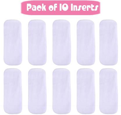 WAHHSON High Quality 5 Layer Cotton Microfiber Charcoal Insert Liner Reusable Washable Cotton Diaper Nappy Inserts for Baby Cloth Diapers (Pack of 10)