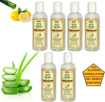 S2M KHADI HERBAL germs protection with Lemon & Aloevera Extract  1.2 Litre ( Pack of 6, 200ml Each ) Hand Sanitizer Bottle