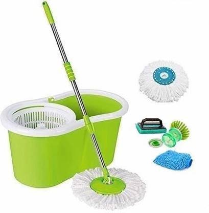 VILOM Magic Dry Bucket Mop with 2 Refill Combo Set Tile Brush Cleaning Gloves Sink Bru Mop Set
