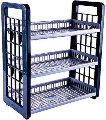 SAURA Cutlery Kitchen Rack Plastic 3 Shelf Multipurpose Storage Rack- Grey Color - 1 Piece