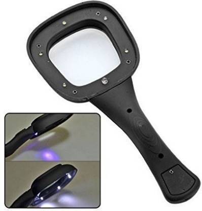 Protos India.Net Hand Held High Powered Pocket 4X Magnifier Black Lens Glass with 6 LED Light 4X Magnifying Glass