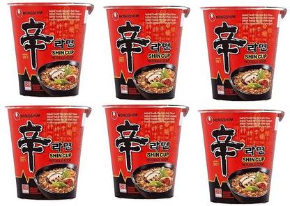 Nongshim Shin Ramyun Cup Noodles 68gm (Pack of 6) (Imported) Cup Noodles Non-vegetarian