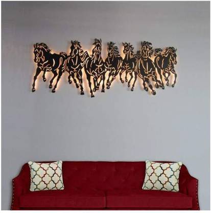 Bluejack Wrought Iron Classic Golden LED Runner Horse Showpiece Wall Mounted & Hanging Art Decor. Decorative Showpiece  -  17 cm